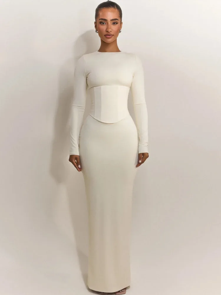 Articat Fashion Long Sleeve High Elastic Tight Round Neck Dress Women Bodycon Bandage Dress Winter Party Club Evening Dress 2026