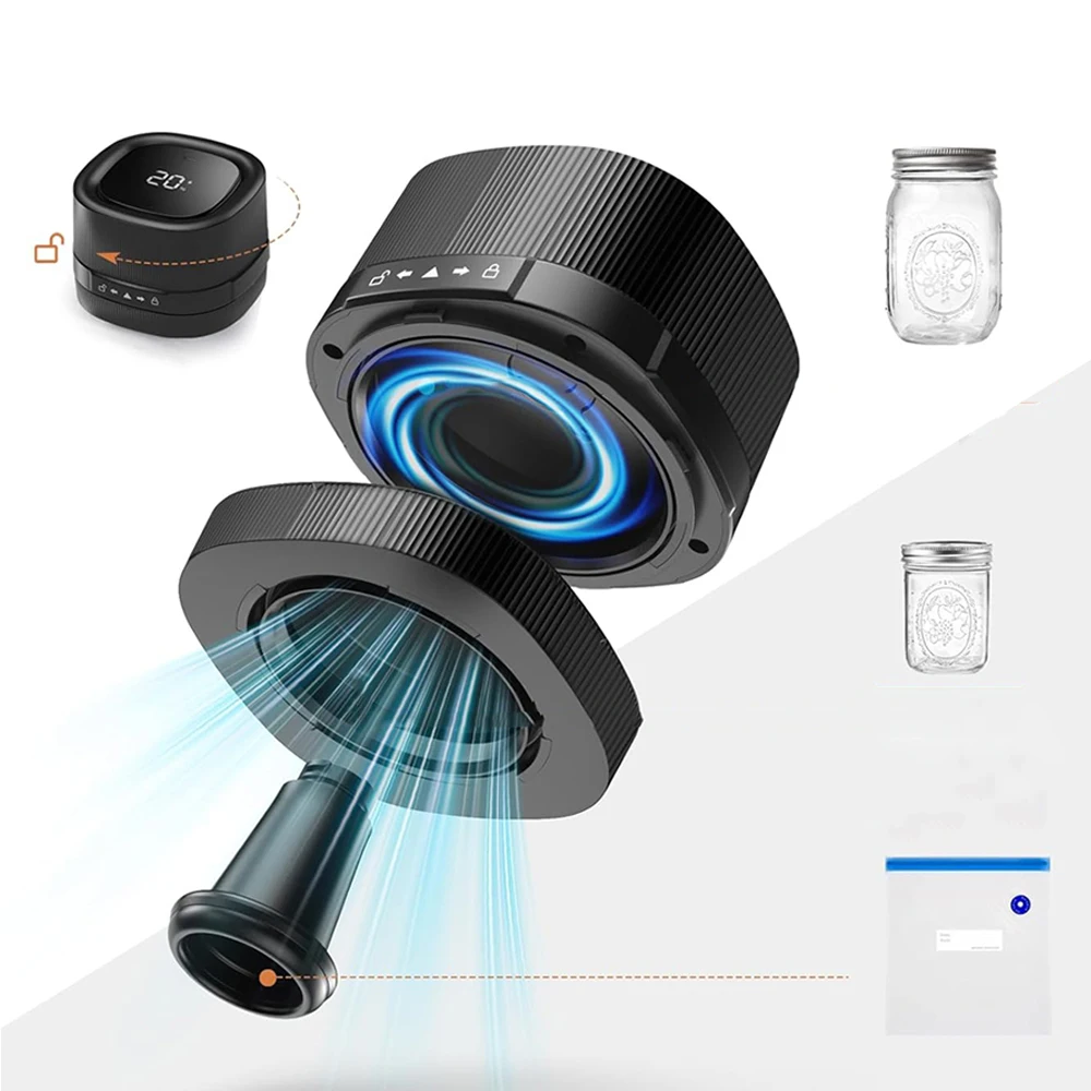 Sellador al Vacío para Frascos Mason con Apagado Automático para Granos, Nueces, Especias y Frutas, Conservador de Alimentos Inalámbrico con Pantalla LED y 50 Minutos de Autonomía, Compatible con Frascos de Boca Regular y Ancha, Incluye Bolsas para Vacío