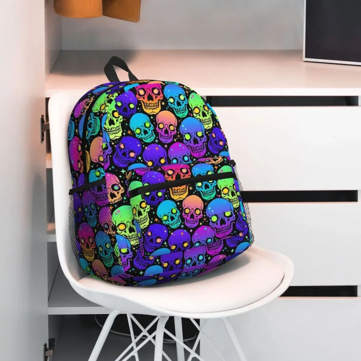 Neon Bright Human Skulls Student Backpack School Bag Hiking Travel Daypack for Boys Girls Fashion Bookbag Shoulder Bags