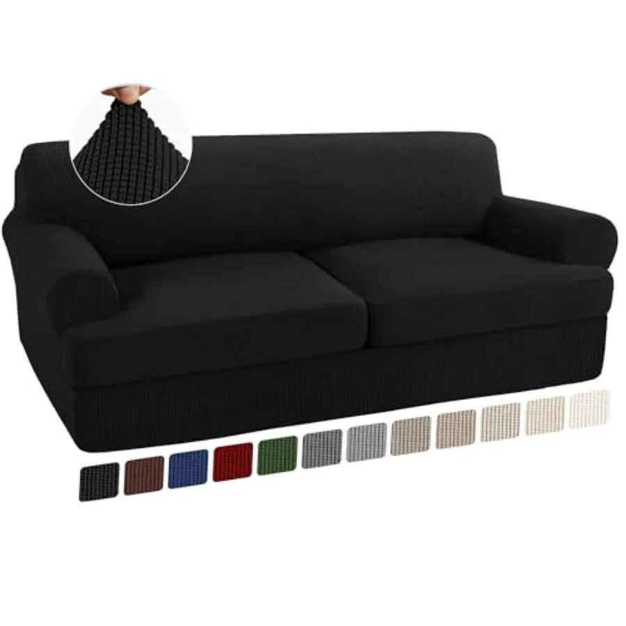 

3 Piece T Cushion Sofa Slipcovers Stretch Couch Cover Furniture Covers with 2 Individual T Cushion Covers, Machine Washable 2 C