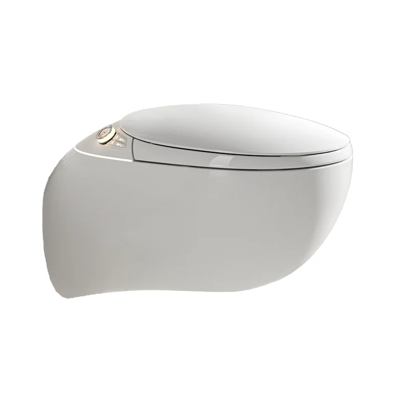 مرحاض ذكي على شكل بيضة، درع إسفنجي قابل للطي أوتوماتيكي بالكامل، تعقيم من نوع السيفون، ميزة ساخنة فورية