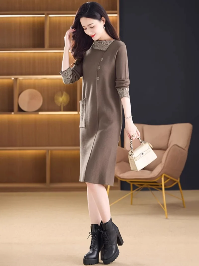 Chemise en tricot côtelé pour femmes, haut à manches longues en laine mérinos, chemisier minimaliste, vêtements de bureau mi-longs, printemps automne W1943
