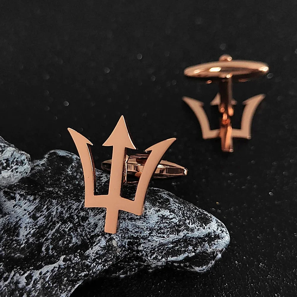 Poseidon Cufflinks for Men Ancient Greek God Trident Twins Shirt Button Wedding Party Gift Stainless Steel Collection Jewelry