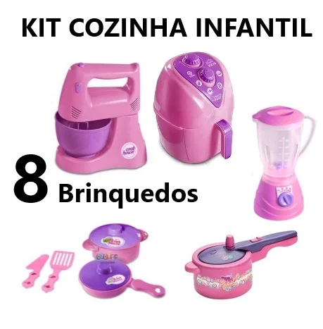 Altimar Kit Cozinha Infantil, 8 Brinquedos, Liquidificador, Panelinhas, Brinquedo Educativo Para Crianças