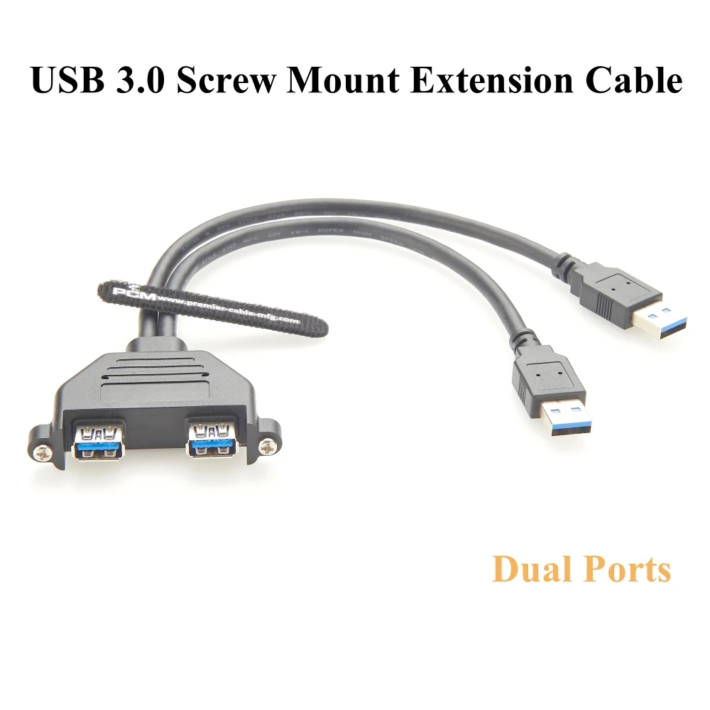 Dual Ports USB 3.0 Screw Panel Mount Extension Cable Type A Male to Female Flange Chassis Cable 5Gbps Data Transfer for Car