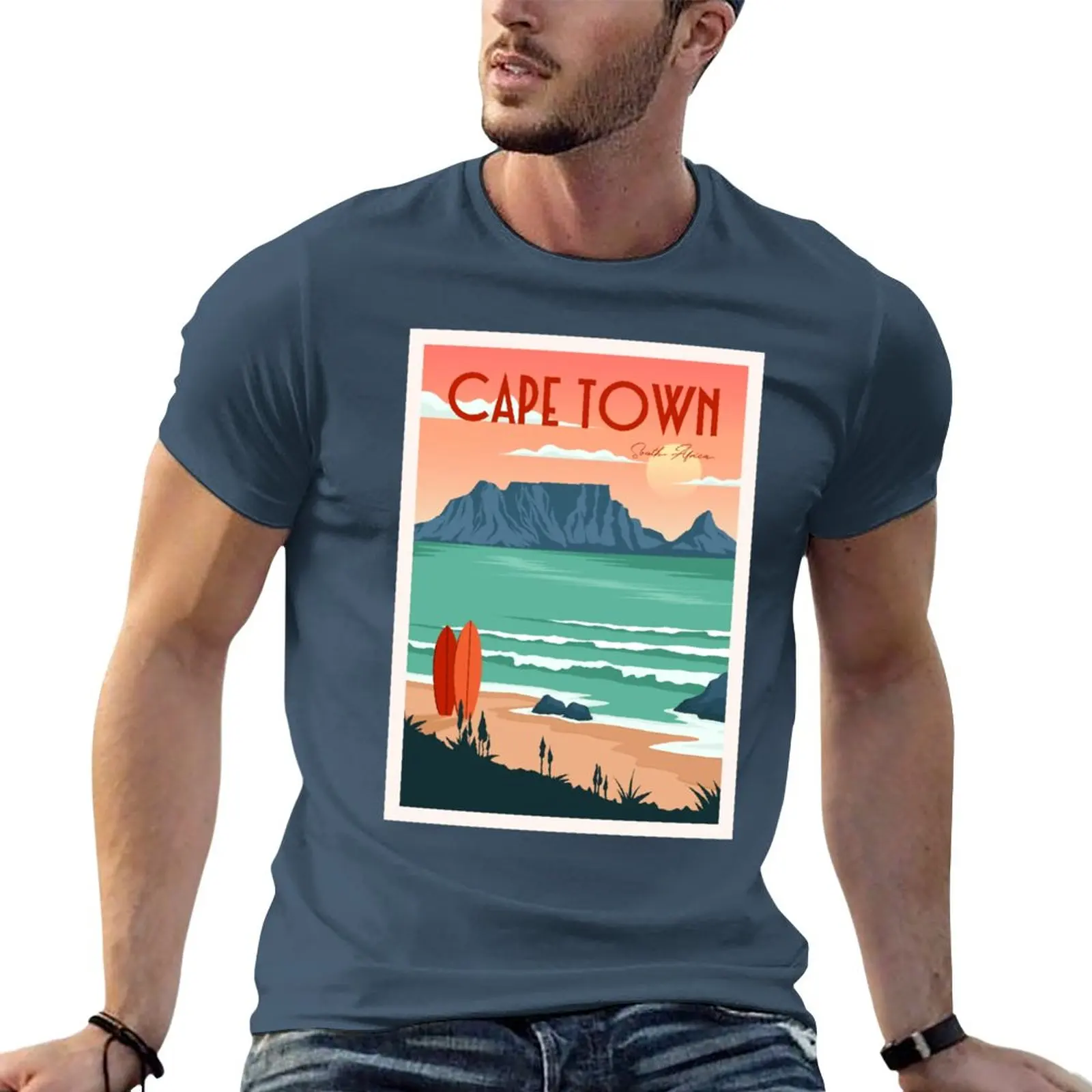 

New Table mountain view in cape town south africa vintage art T-Shirt Aesthetic clothing Tee shirt black t-shirts for men