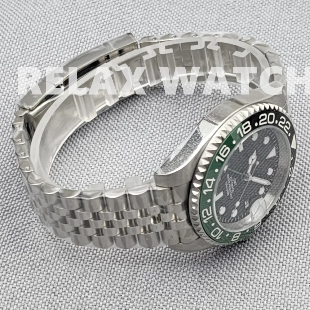 40mm Black Green Bezel Dual Time Zone Display Sapphire Glass Stainless Steel Japanese Nh34 Movement GMT Automatic Watch A2