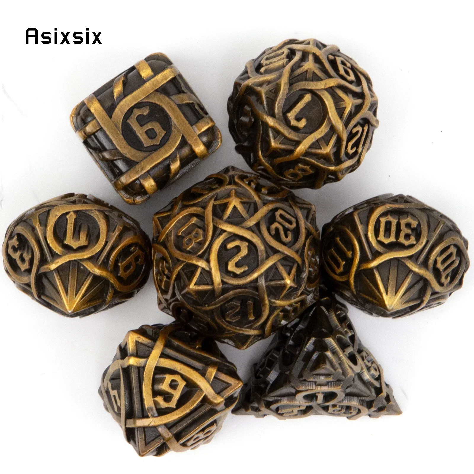 

7 Pcs Yellow Stripe Metal Dice Solid Perfect For Card Games Board Games For Critical Role, Rpgs, D&D