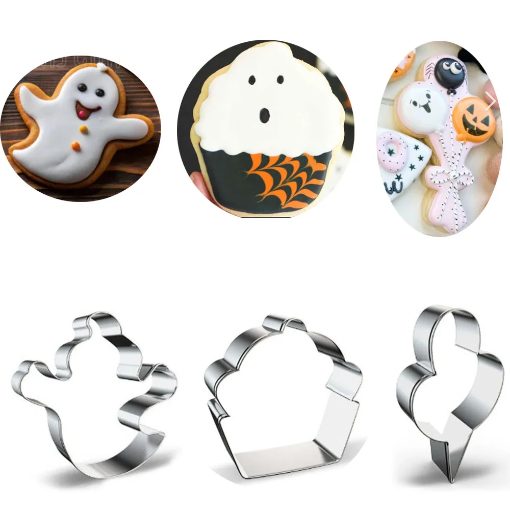 

1pcs patisserie Halloween Ghost Stainless Steel Cookie Cutter Fondant Cake Decor Tools Plaste Chocolate Cupcake Biscuit Mould
