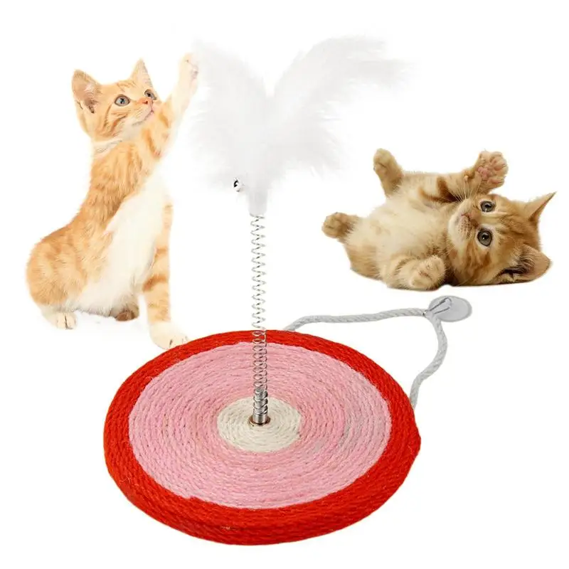 Cat Scratcher With Feather 2 In 1 Cat Scratcher Toy Interactive Cat Feather Wand With Spring & Sisal Twine For Cat Kitten