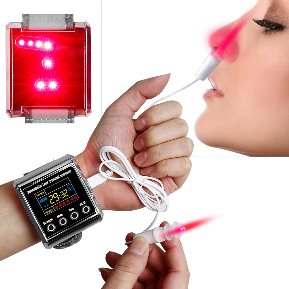 650nm LLLT Therapy Wrist Watch Treat Rhinitis Sinusitis Cholesterol Hypertension Cerebral Diabete Thrombosis Physiotherapy fast