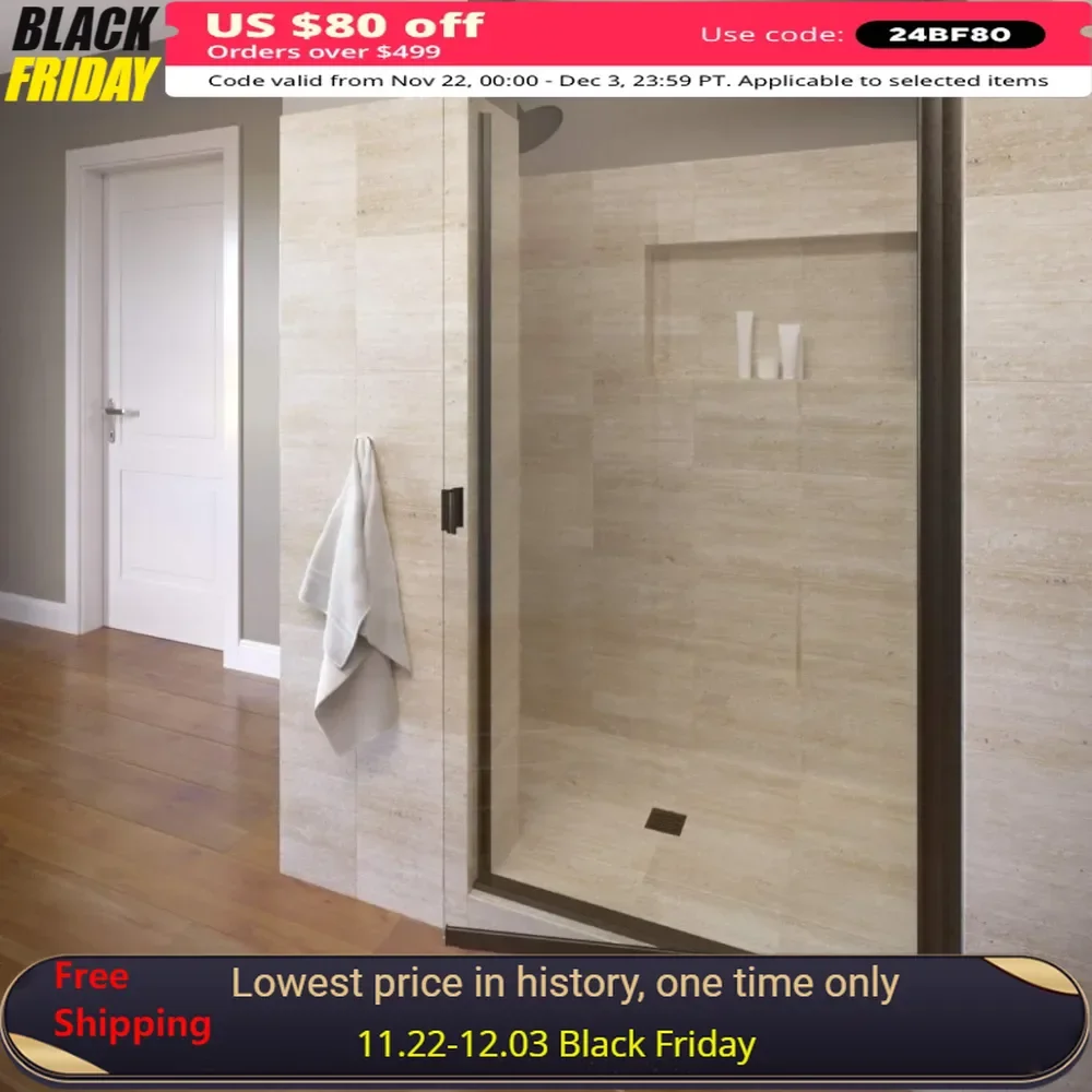 

Shower Door, 31.75-33.25 in. W, Semi-Frameless Pivoting Showers Doors, Clear Glass, Bathroom Shower Door