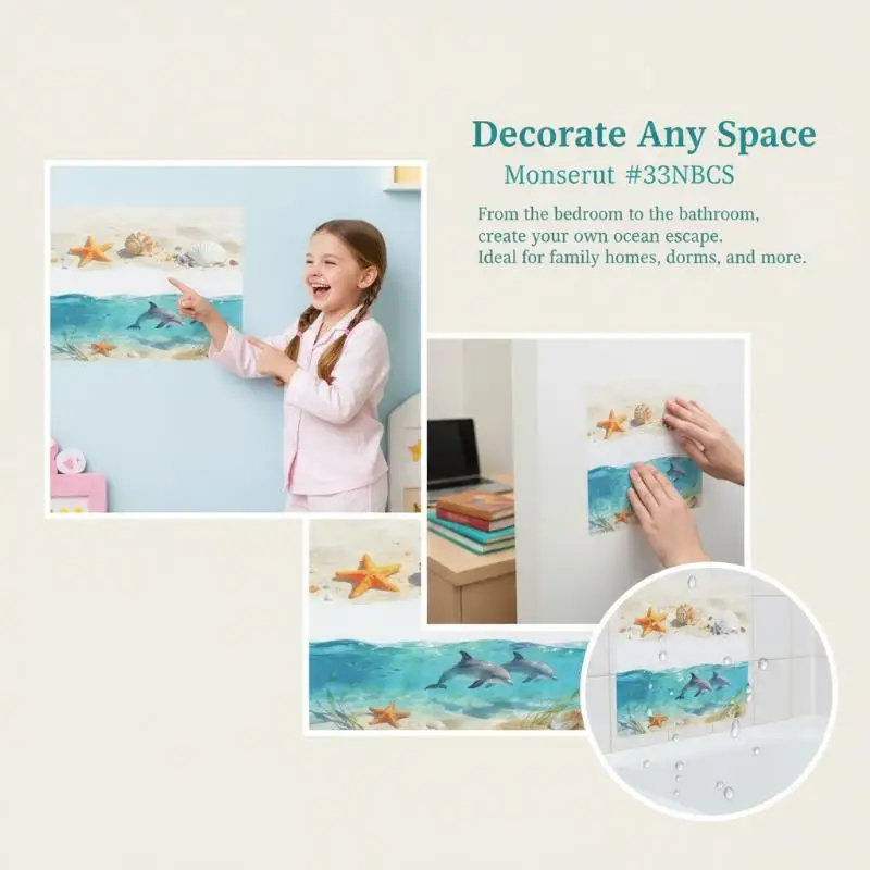 3D Ocean Wave Toilet Sticker Realistic Beach Floor Decal Waterproof Anti Slip Removable Seashore Bathroom Decor