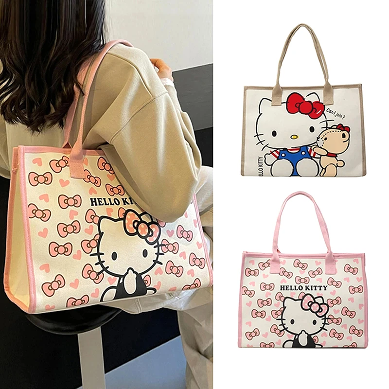 

Hello Kitty Sanrio Y2k Tote Canvas Bag, Cute CanvasShoulder Bag, Cartoon Anime Handbag ForSchool Work Travel Shopping Schoolbag