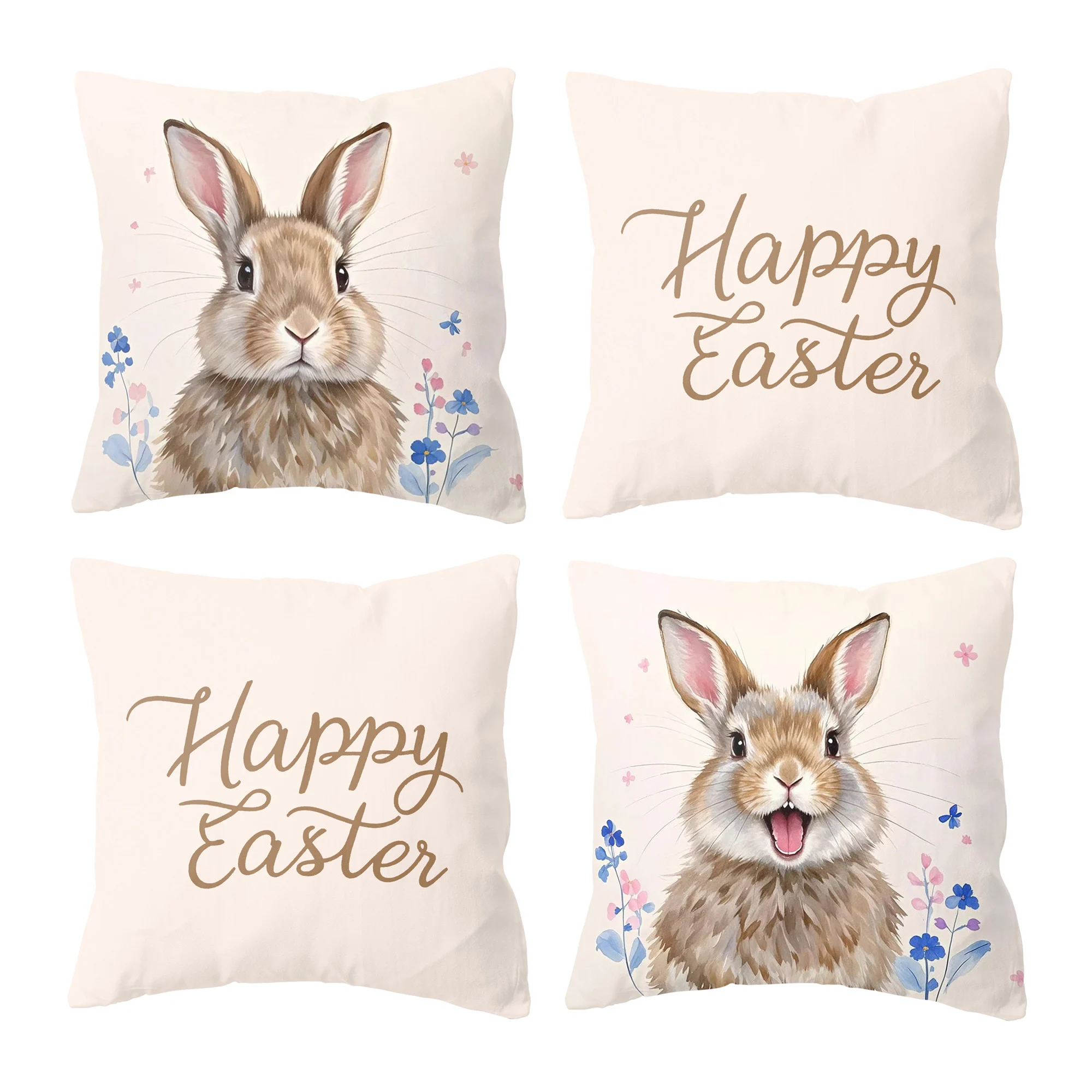 

Set of 2 Colorful Rabbit Print Pillow Covers - 18x18 Inch Spring Happy Easter Home Decor for Sofa, Couch, or Bed