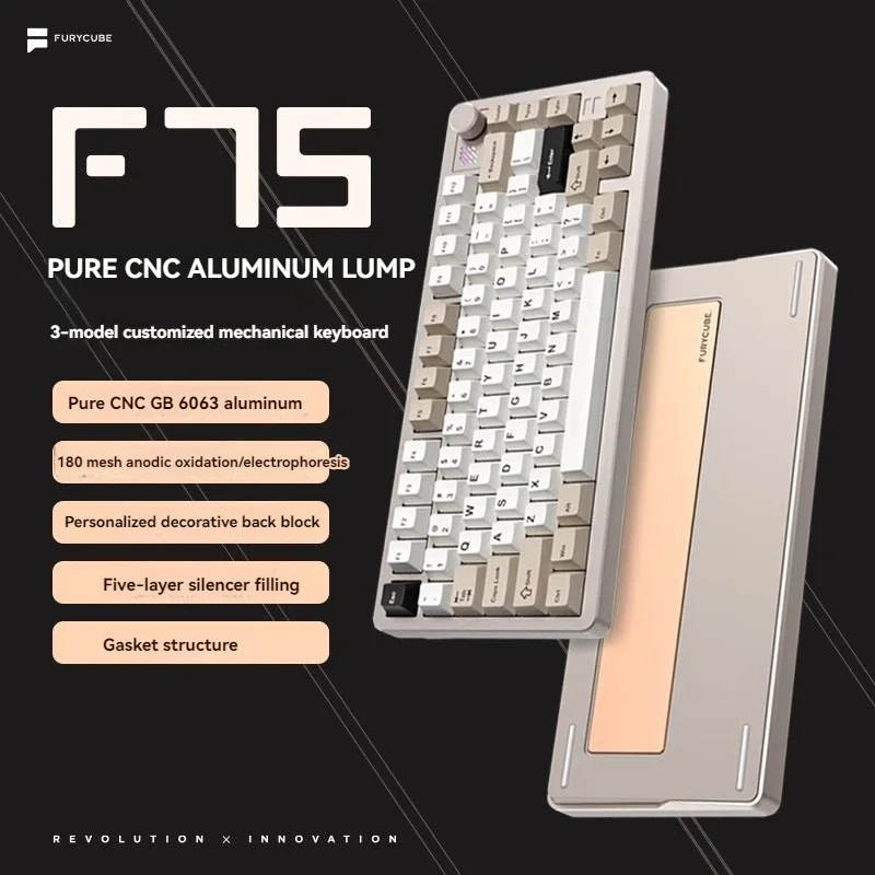 

FURYCUBE F75 Aluminum Alloy Mechanical Keyboard Gasket Structure Customized RGB Tri-Mode Wireless/Bluetooth PC Gaming Keyboard