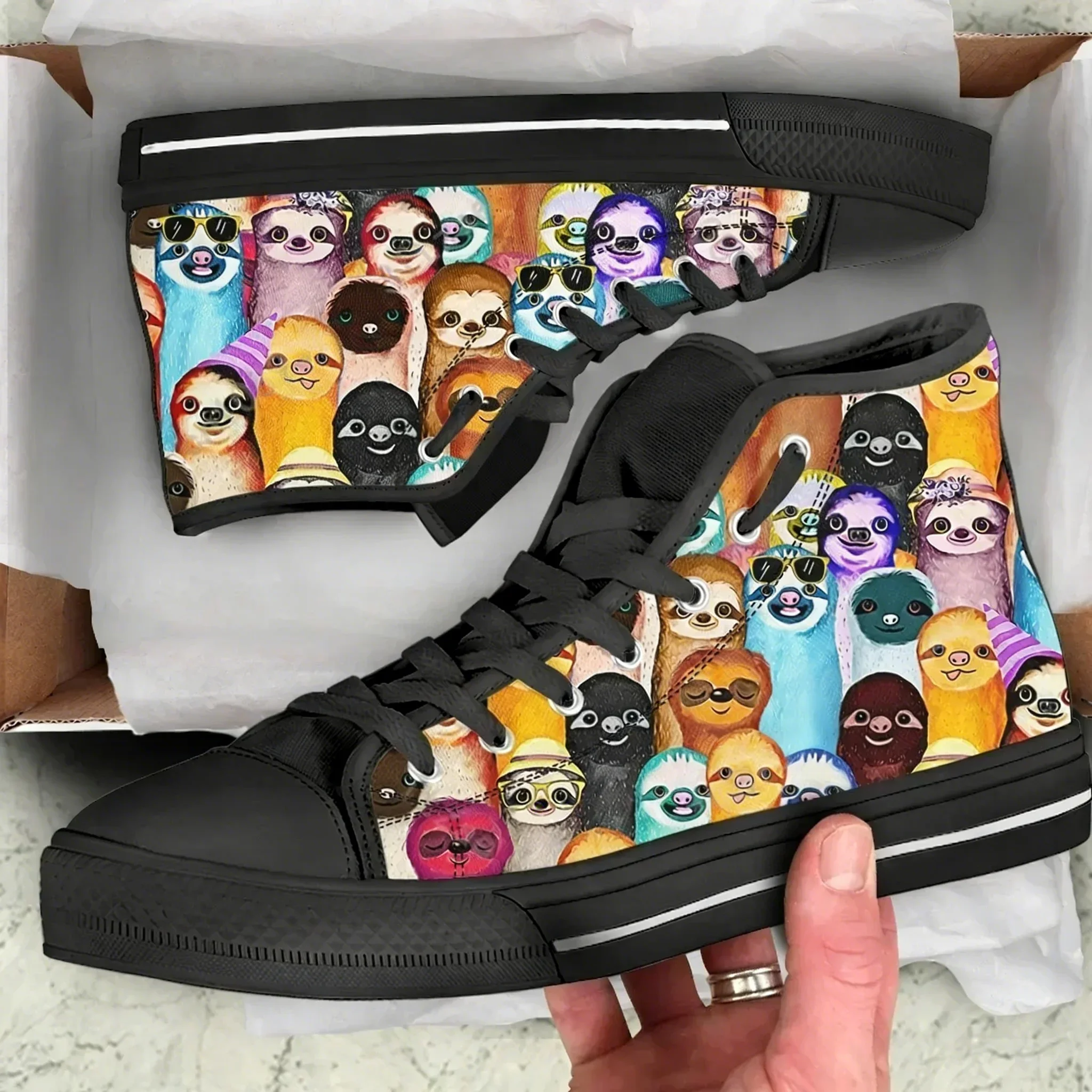 

Hot Summer Sloth Colorful Cute New Arrive Fashion Lightweight High Top Canvas Shoes Men Women Casual Shoes Breathable Sneakers