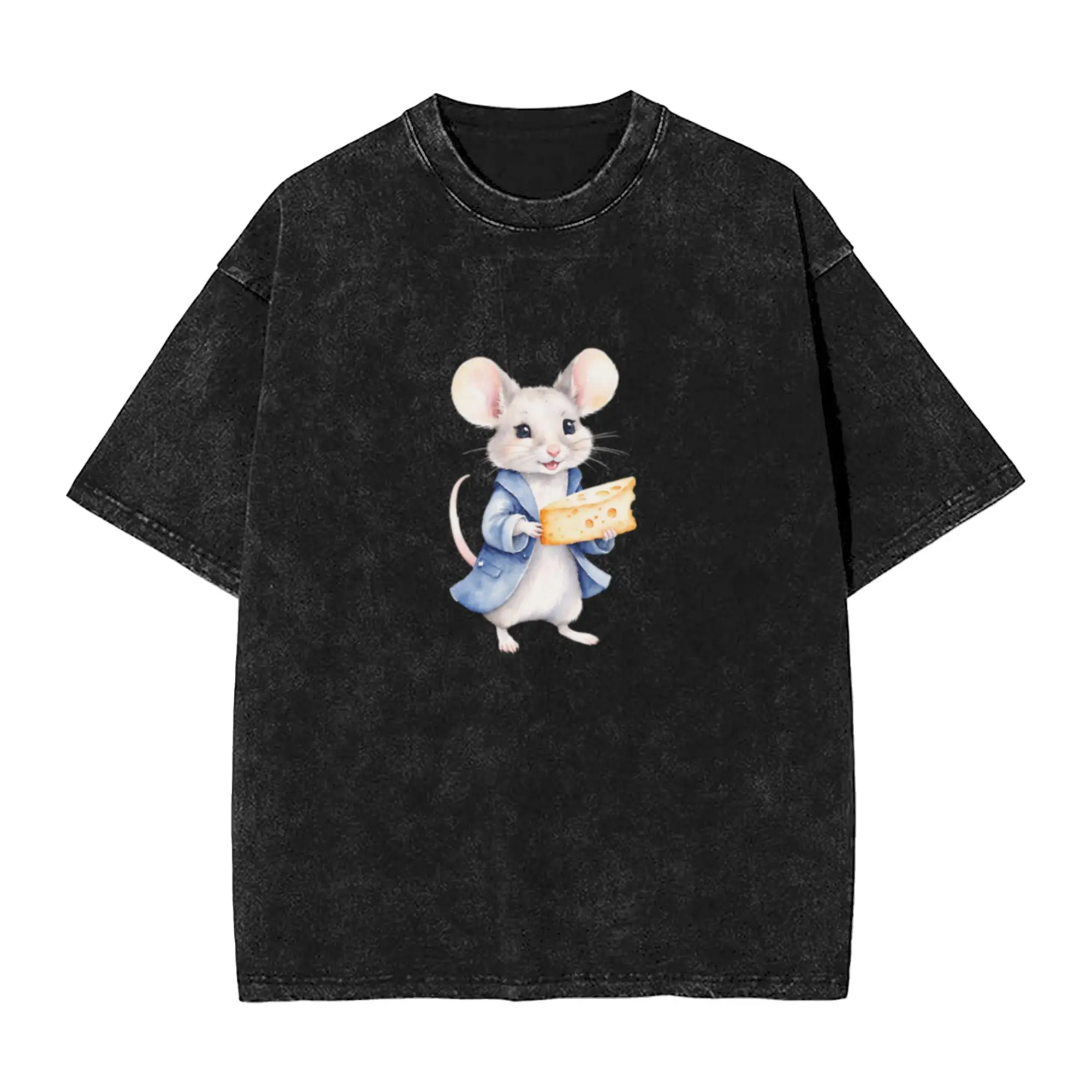 Whimsical Watercolor Mouse  Classic Chic A Washed T Shirt Men's Women's Oversized Cotton Tees Tops