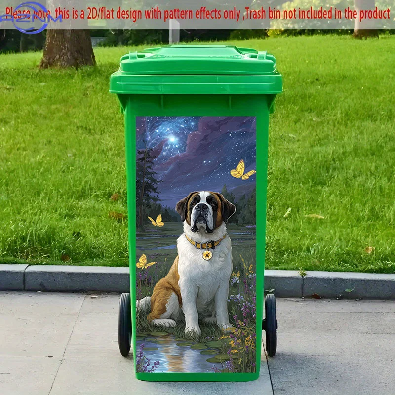 1pc of 2D Pattern Printing Sticker for Kitchen Trash Bins, Measuring X Cm, Featuring a Saint Bernard with Butterflies, Ideal f