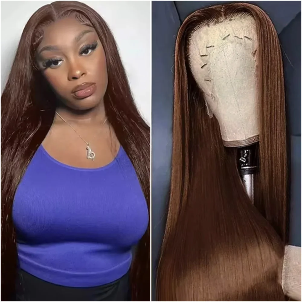 220 Density Straight Chocolate Brown Lace Front Human Hair Wig for Women 13x6 13x4 HD Transparent Lace Frontal Wigs Pre Plucked