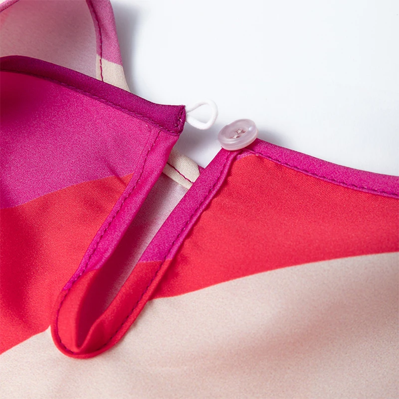 93% التوت الحرير 7% دنة المرأة بلوزة فضفاضة نوع الساخن الوردي المطبوعة جولة الرقبة 3/4 فانوس كم قميص علوي البلوز M1275