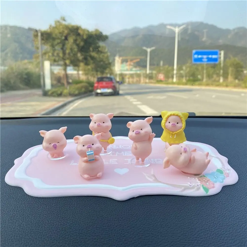 

6Pcs Mini Piggy Car Dashboard Toys Dolls Figures Home Car Decoration For Auto Accessories Cartoon Pig Cute Car Ornaments Gifts