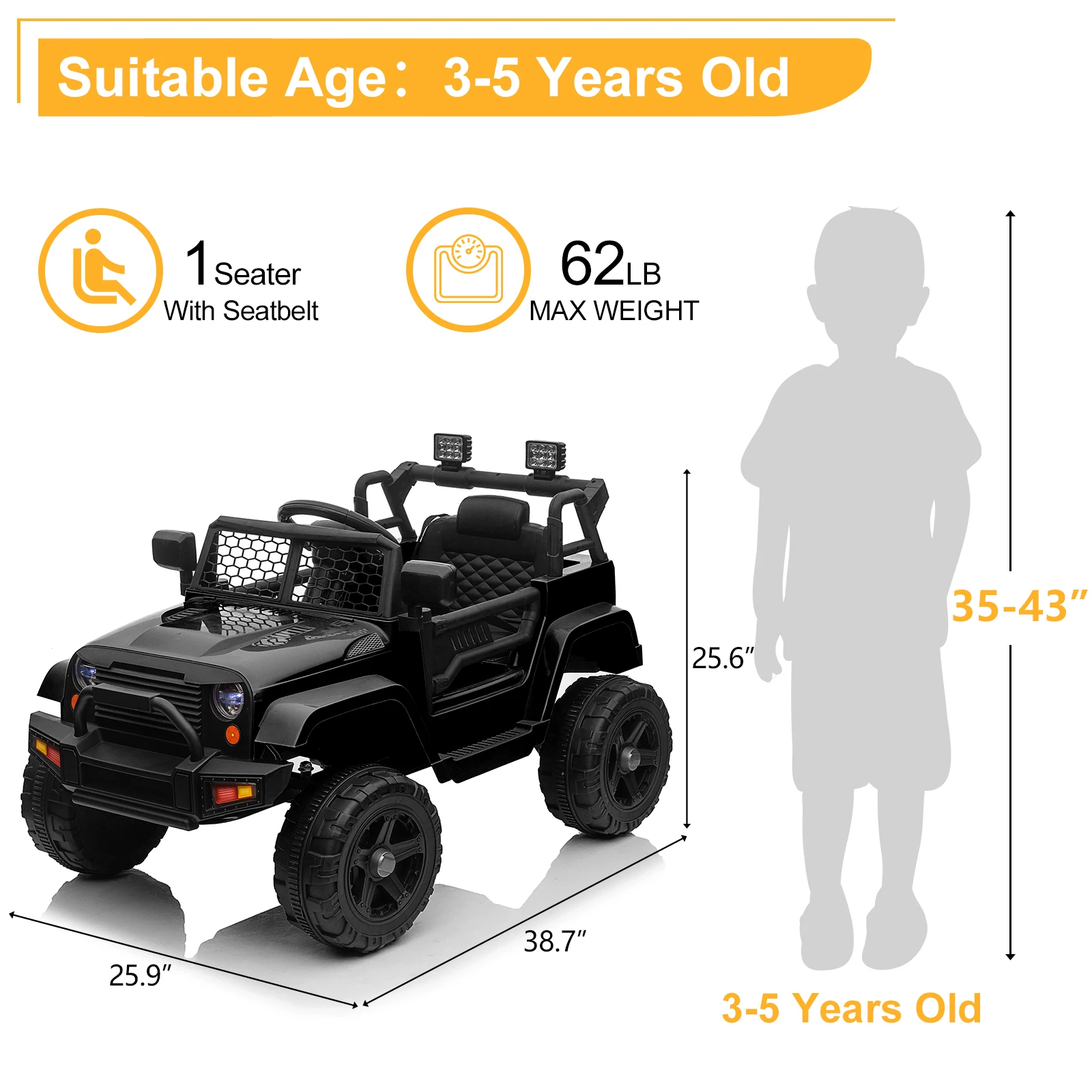 Neues Elektroauto Kinder fahren auf Auto, Kinder Elektroauto mit Fernbedienung Doppel antrieb 12v 2.5a. h mit 4,5g Fernbedienung Jeep Blac