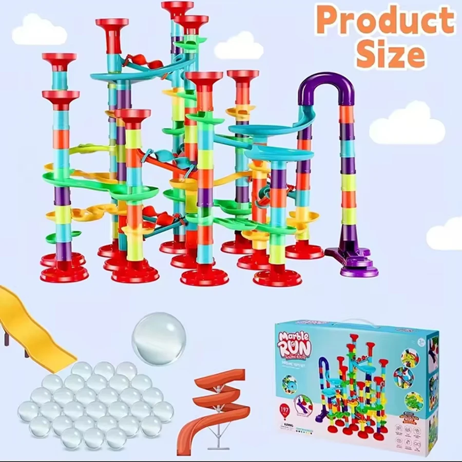 การก่อสร้างหินอ่อน Run Race Track อาคาร DIY บล็อกเด็ก 3D Maze Ball ม้วนของเล่นเด็กคริสต์มาสของขวัญ 45/93/113/142 ชิ้นชุด