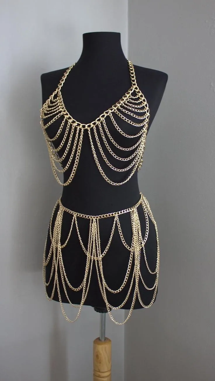 

Europe hot-selling alloy chest chain waist chain, a set of body chains, fashionable and popular accessories three-color optional