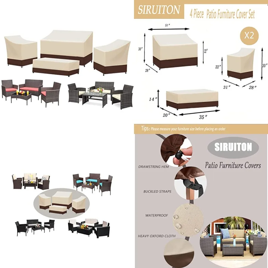 

Patio Furniture Covers 4 Pcs Set, Waterproof Outdoor Patio Furniture Set Covers, 420D Heavy Duty Durable and Water Resistant Fa