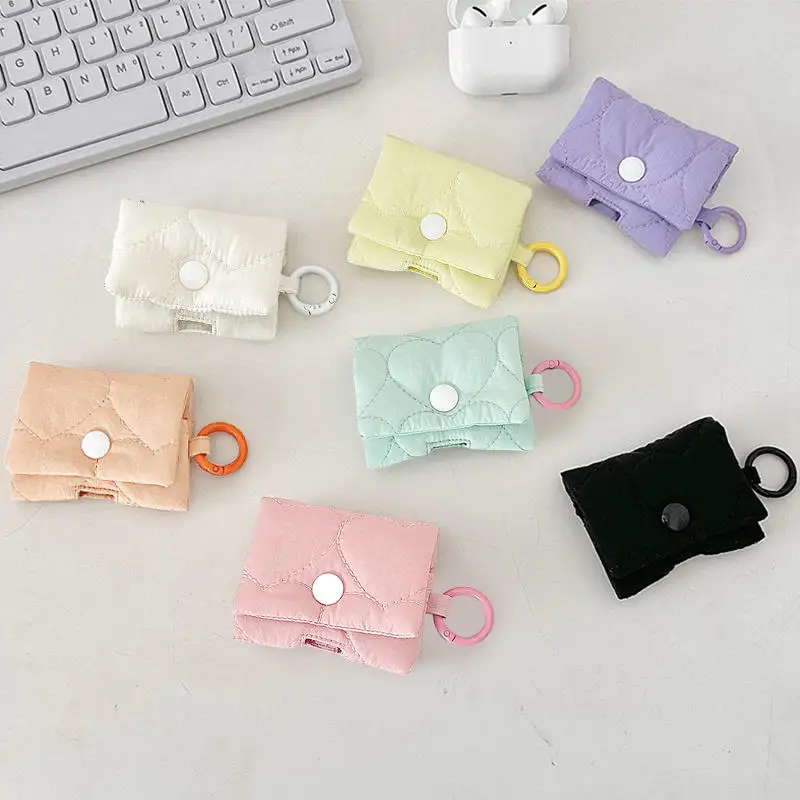 Portable Soft Protective Cover With Snap Button Keychain Solid Color Storage Pouch For Bluetooth Wireless Headset Earbuds