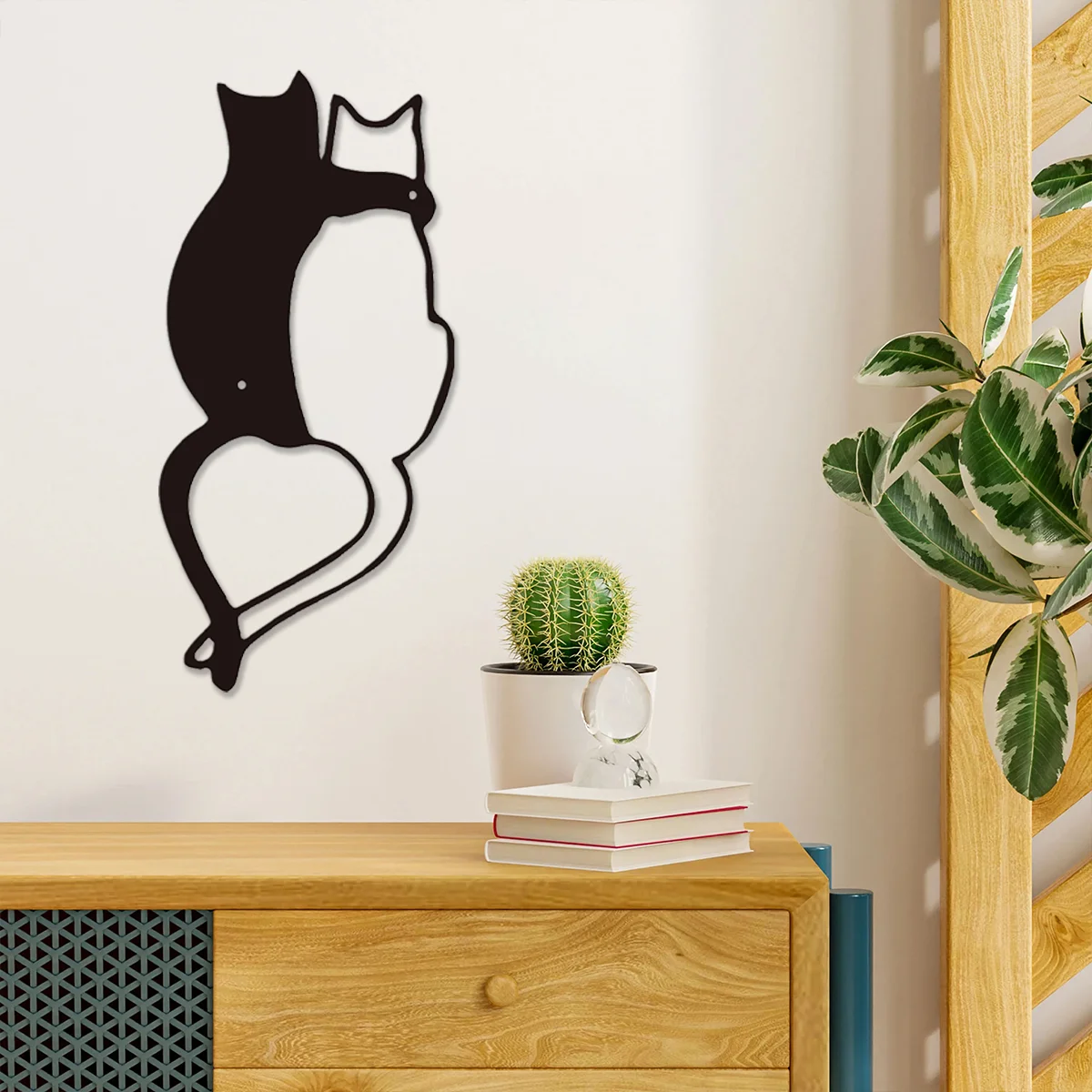 HELLOYOUNG  Intricate Black Metal Wall Hanging Decor Featuring Cute Cat Heart-shaped TailPerfect for Cat Lovers Room Home Decora