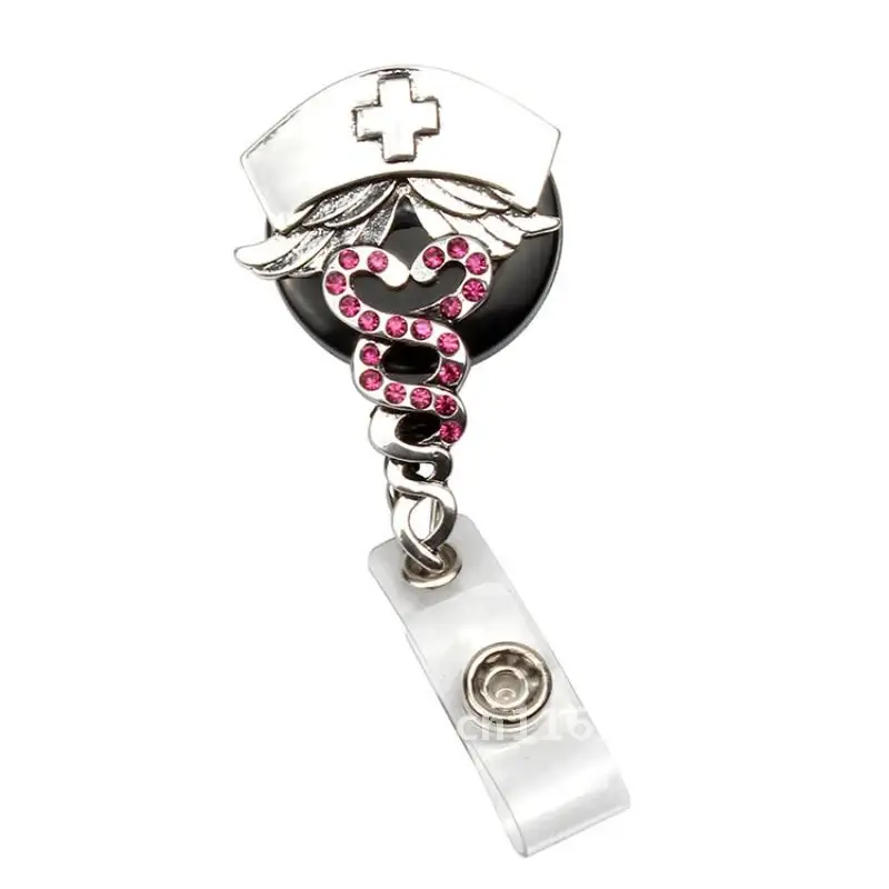 

Nurse Cap Retractable Badge Reel Alloy Rhinestone Badge Holder Medical Worker Work Card Holder Accessories Hospital Supplies