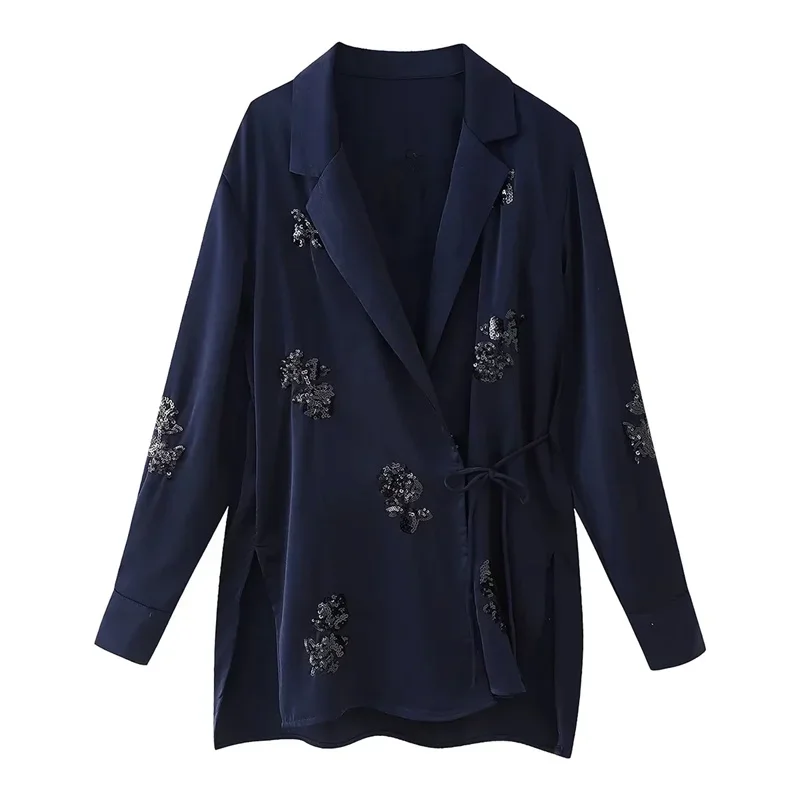 2025 paillettes 2 pièces ensembles femmes tenue paillettes Satin Blazer femmes été pantalon costume taille haute jambe large pantalon ensemble