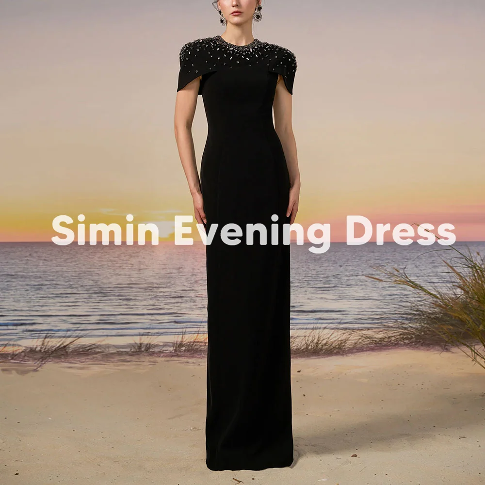 

Simin Women's Customized O-neck Straight Beaded Saudi Evening Dress With Short Sleeves Floor-Length Formal Elegant Dresses 2025