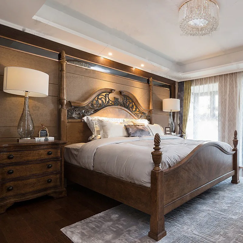 American solid birch European double bed French retro master bedroom 1.5 meters 1.8 meters wedding bed European princess bed