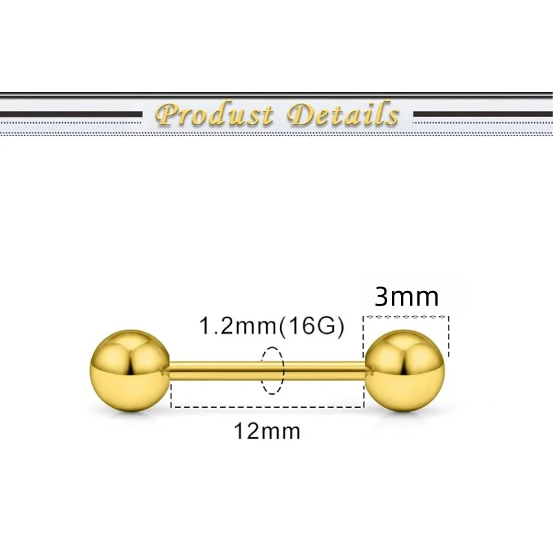2PCS 16G 12mm 316L Stainless Steel Barbell Body Jewelry Tongue Nipple Rings Piercing Jewelry Straight Industrial Earring Studs