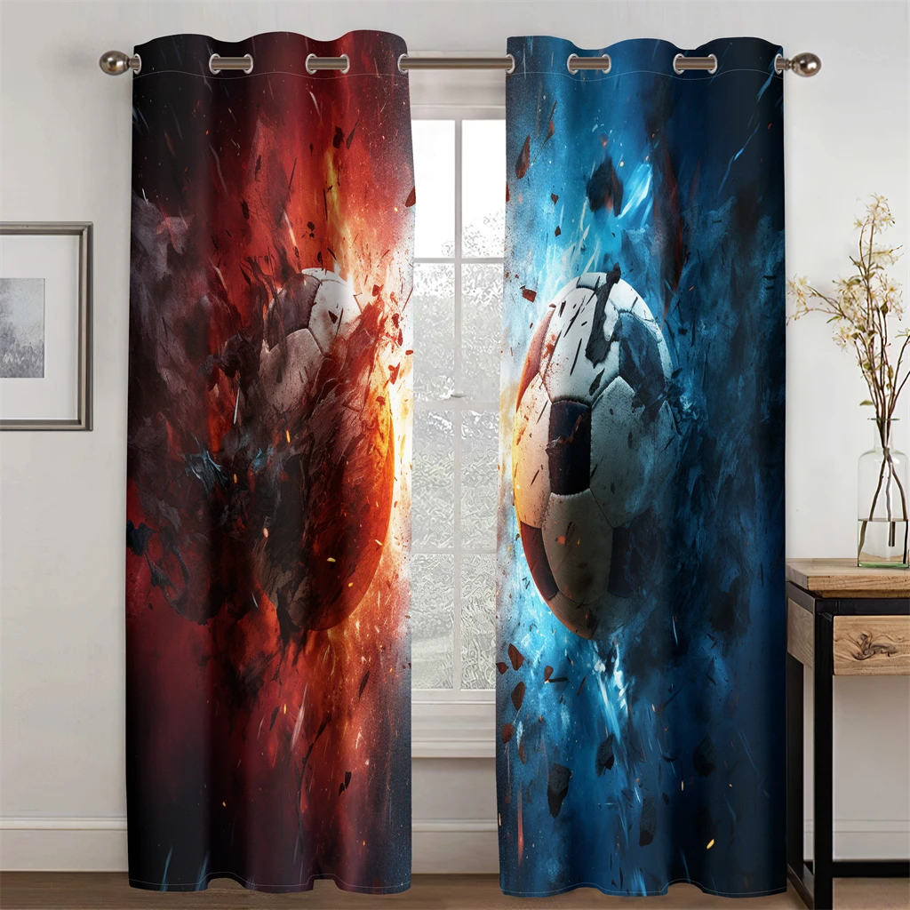 Red Blue Football Curtains Color Burst Background Shock Sports Area Living Room Bedroom Kitchen Balcony Window Decor 2 Panels