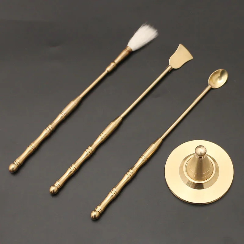 Brass Incense Tool 3‑Piece Set, Tower Incense Mold, Incense Spoon Shovel, Ash Press Kit for Incense Powder Tamping，