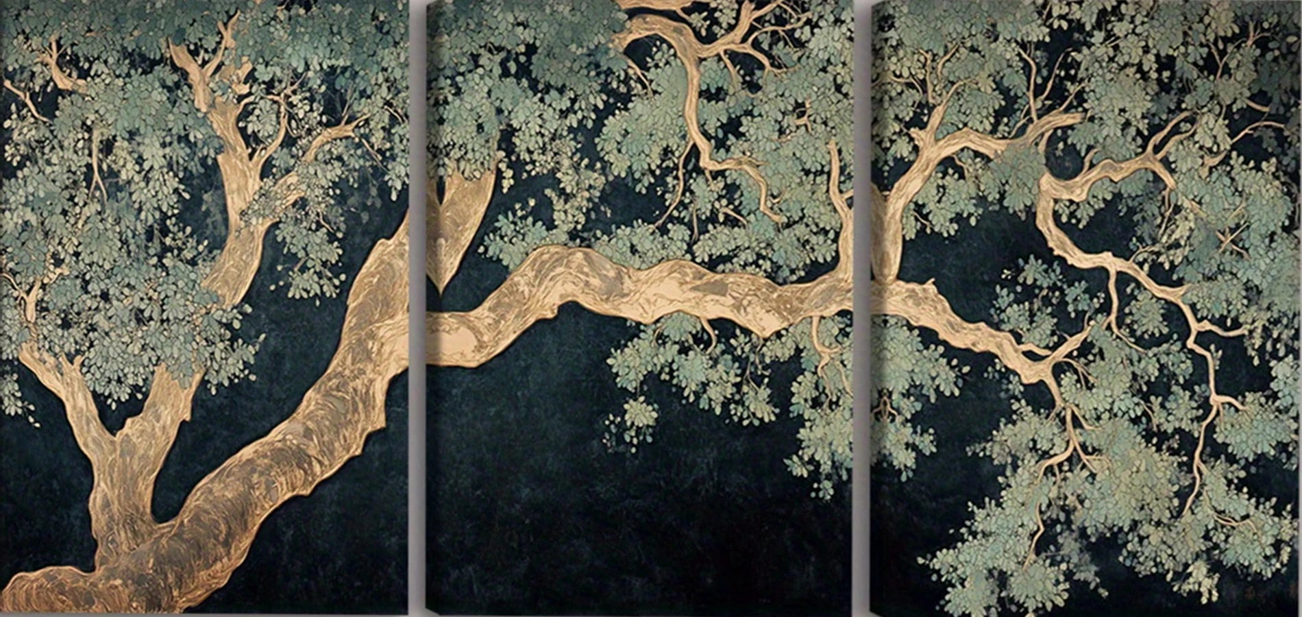 2D Flat 3pcs - Gold leaf tree triptych wall art Wall Art Sign - perfect for home, bar, garage, cafe, office or room decoratio