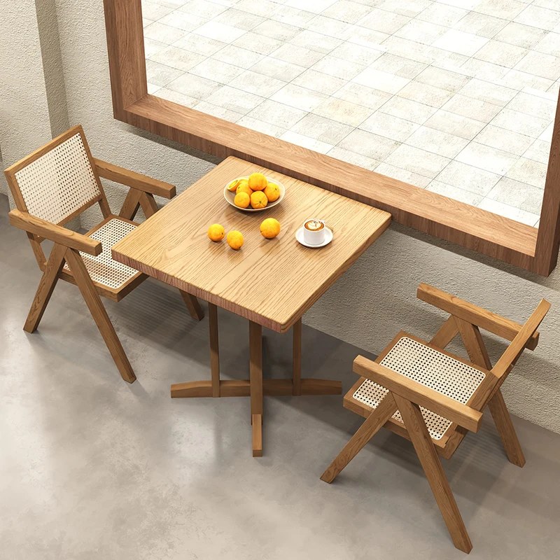 Cafe retro solid wood square table Japanese food shop dining dessert noodle restaurant restaurant tea restaurant commercial