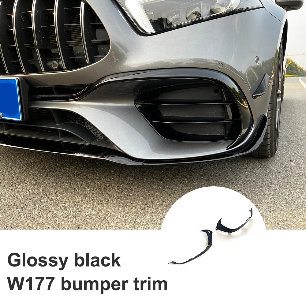 For A Class W177 A45 2019 2020 2021+ Front Bumper  Trim Canard Sticker glossy black