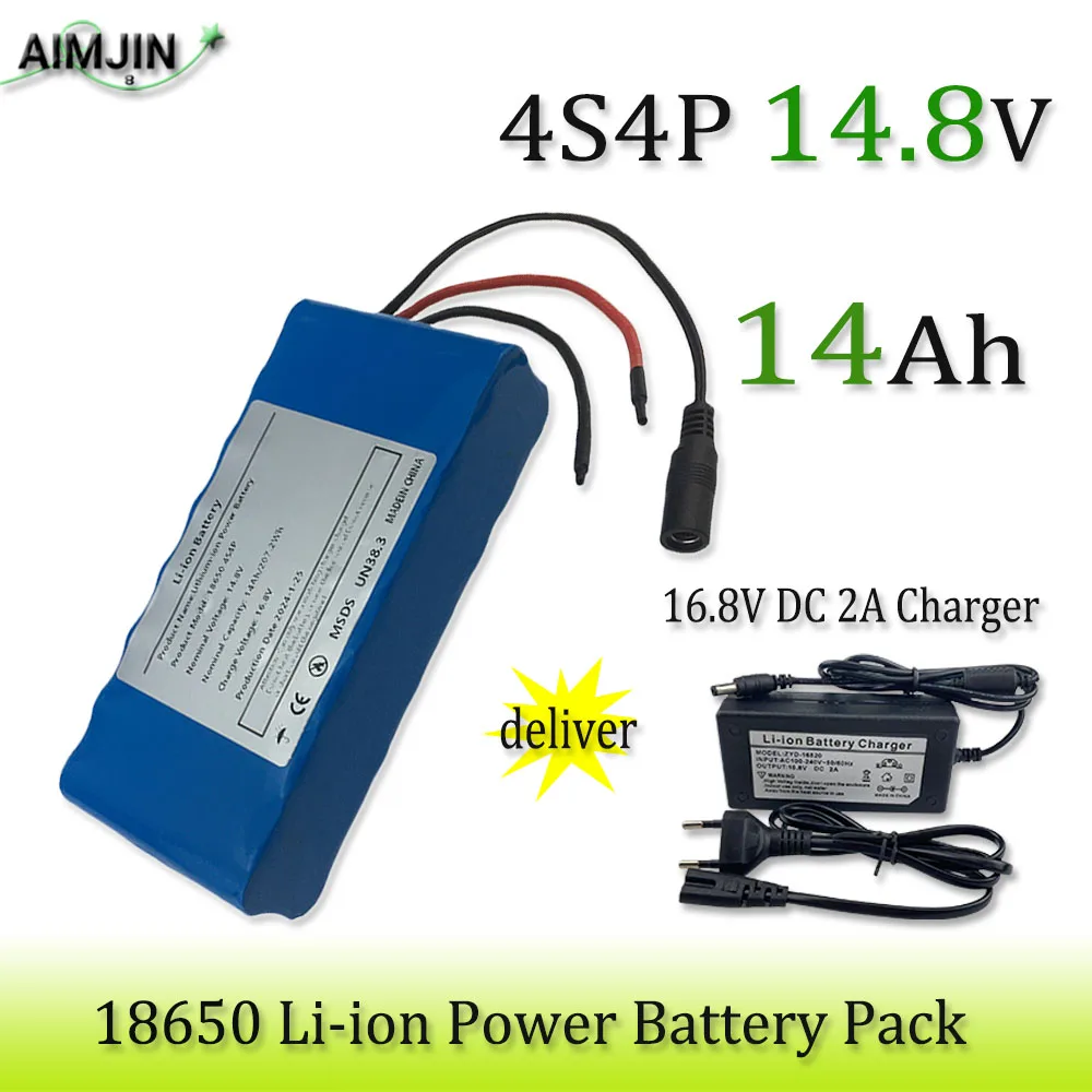 

14.8V 14Ah 18650 Li-ion Power Battery 4S4P 16.8V LED Night Fishing Light Heater Miner's Light Amplifier Battery BMS+Charger