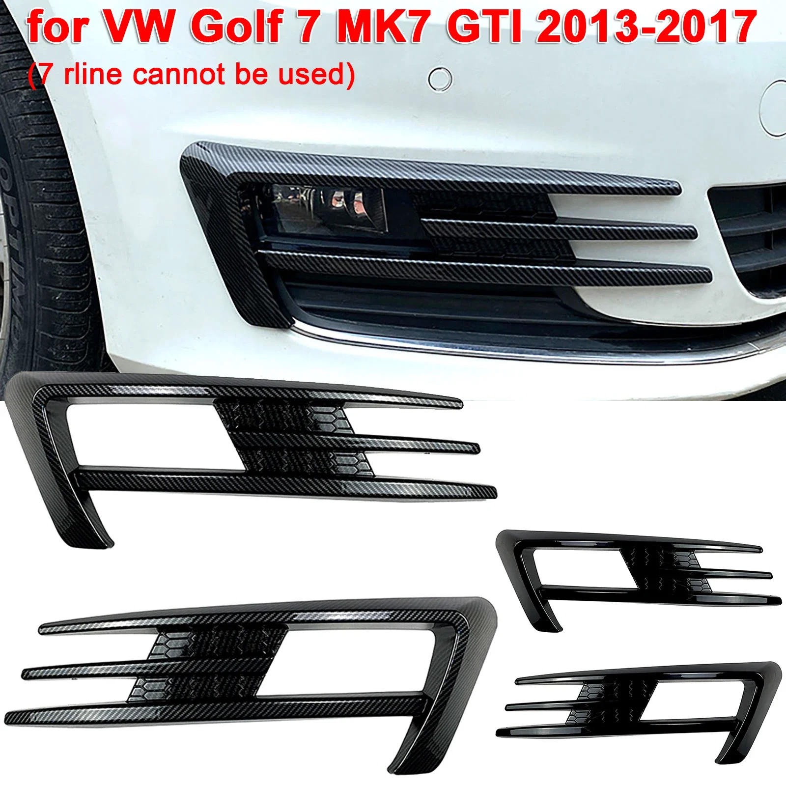 2pcs Car Front Fog Light Frane Cover Grille Grill For VW Golf 7 MK7 GTI 2013- 2017 (7 rline cannot be used)