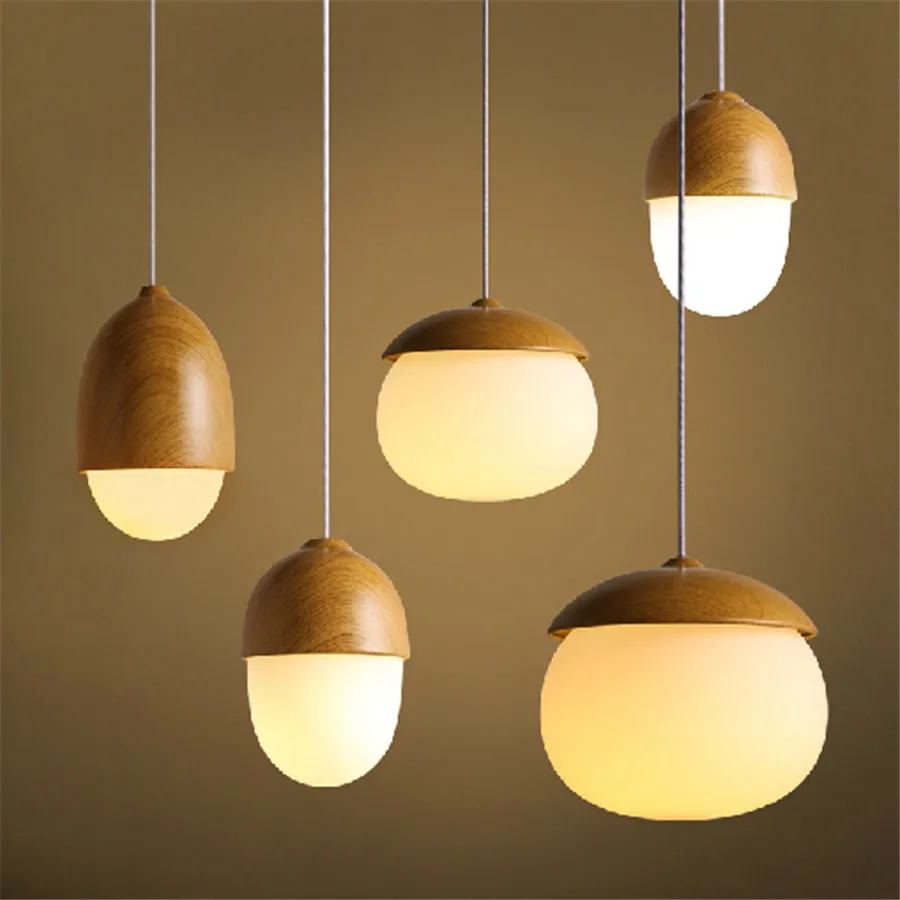 Wood-grain Glass Ball LED Pendant Light E27 Restaurant Cafe Bar Globe Hanging Lamp Loft Study Dining Room Kitchen Pendant Lamp