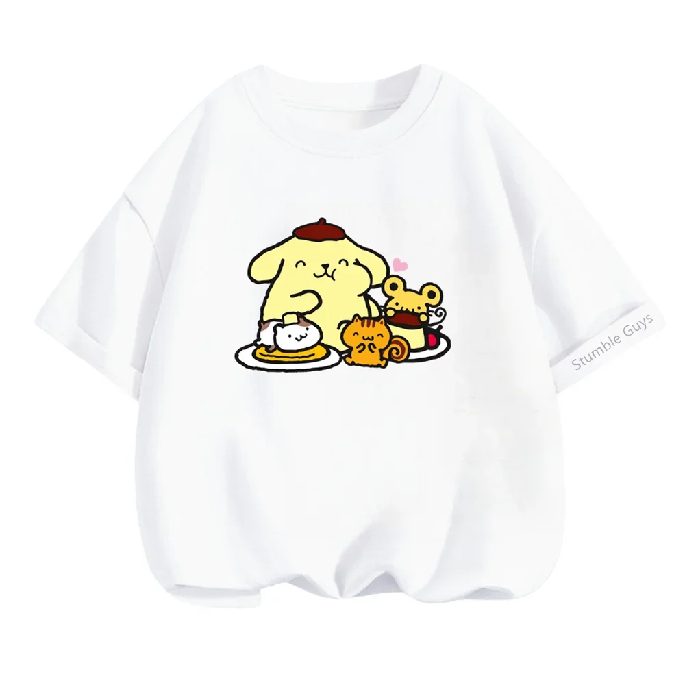 

Комплект футболок Pom Purin, детская повседневная летняя футболка с короткими рукавами для подростков с героями мультфильмов для девочек, мужская одежда, одежда Hello Kitty для мальчиков