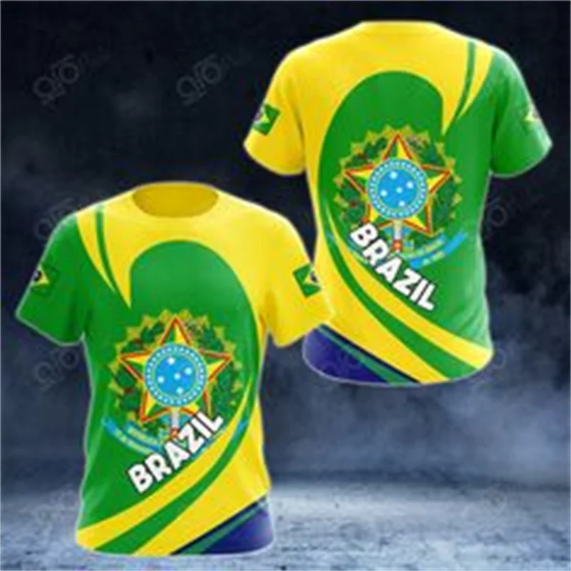 Trendy Brazilian Flag Printing Short Sleeve Mens Brazilian Football Wear Personalized Summer Quick Drying T-shirt Men Tshirt Top