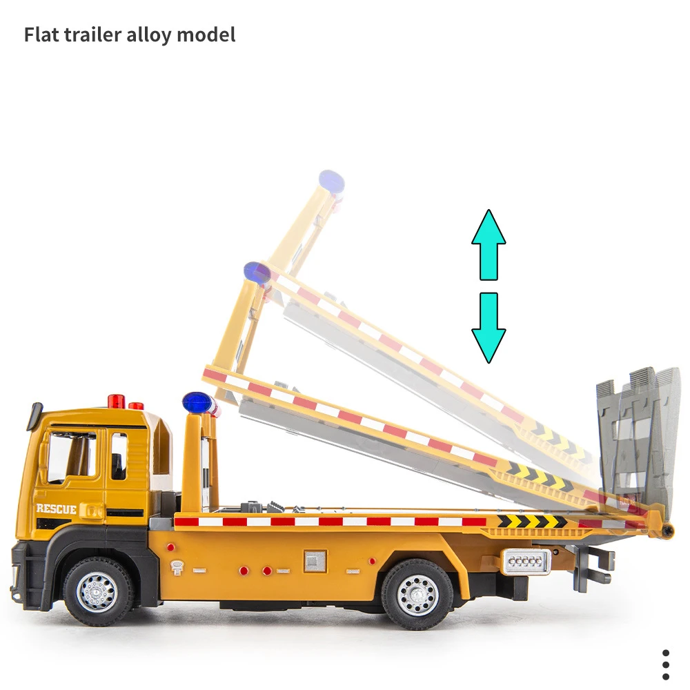 1:32 Flat Trailerk VAN Type Alloy Model Simulation Metal Car Transporter Wrecker Truck Pull Back Sound and Light Toy Truck