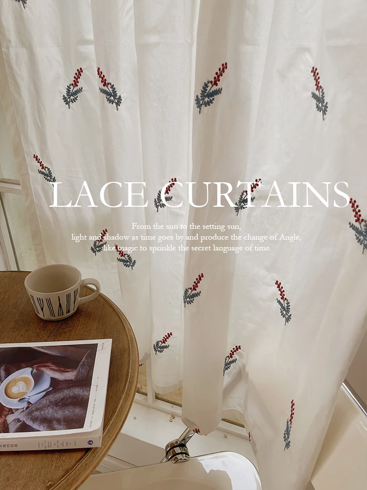 Layer Pastoral Half Curtain Short Lace Gauze Tulle French Cream White Elegant Double Curtains Partition Door Rod Pocket 1pc Door