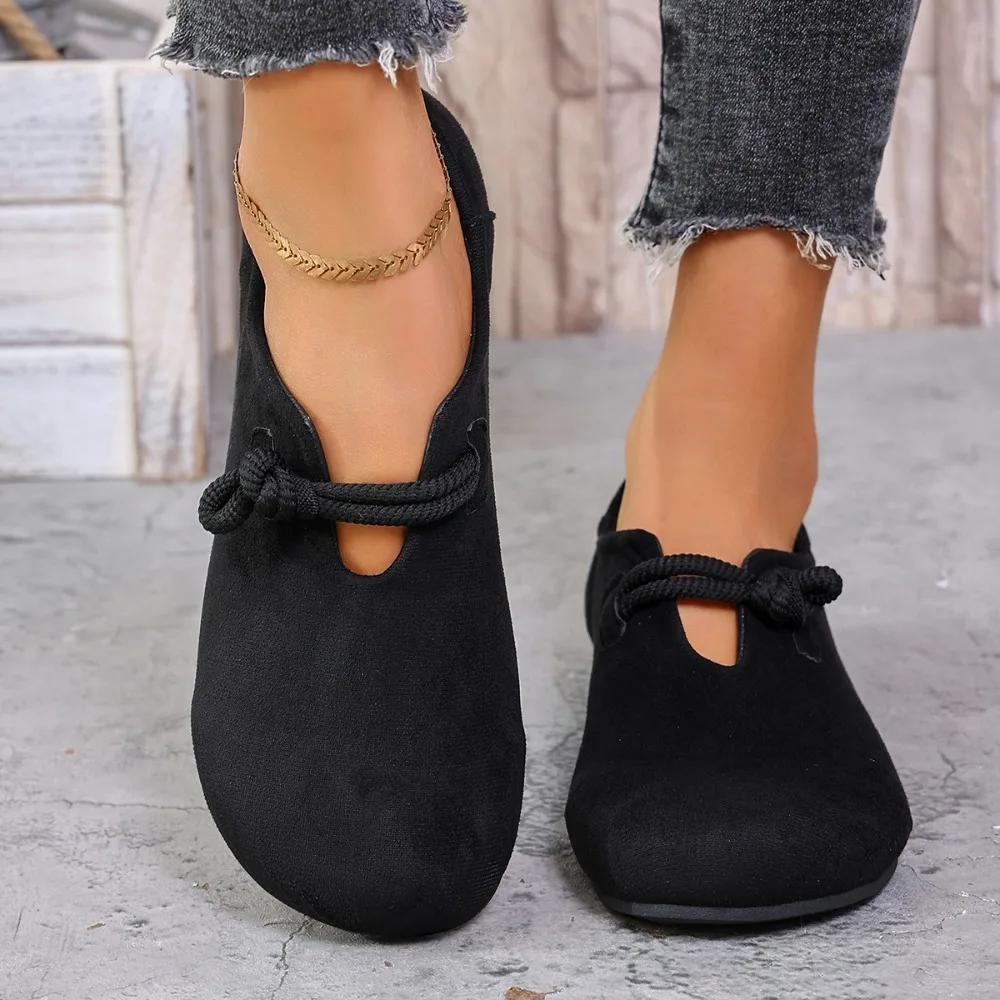 Women Flat Loafers Round Toe Knotted Rope Strap Slip on Shoes Soft Suede Comfort Non Slip Ladies Casual Daily Walking Flat Shoes view 6